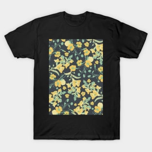 Vintage Floral (Black, gold and teal) T-Shirt